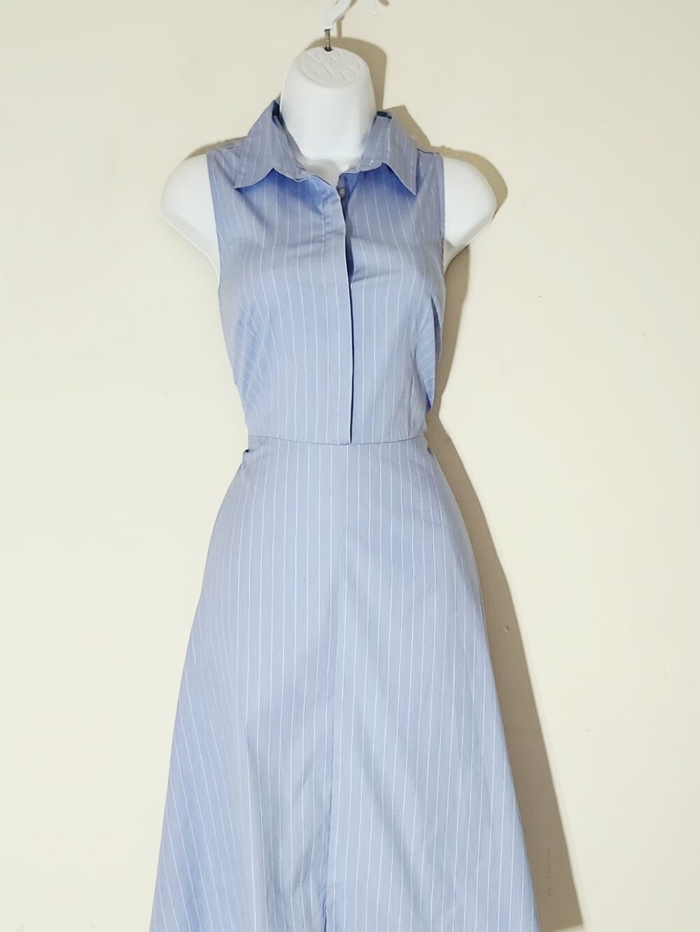 Ann Taylor Factory Sleeveless Pinstripe Midi Shirtdress with Belt Size: 8 Color: - Picture 14 of 16